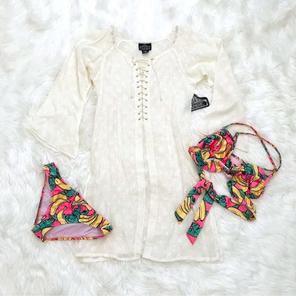 Angie boho bell-sleeve lace duster tie-up front